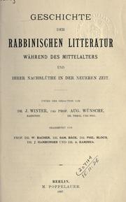 Cover of: j©dische Literatur seit Abschluss des Kanons.: Eine prosaische und poetische Anthologie mit biographischen und literargeschichtlichen Einleitungen, hrsg. von J. Winter und Aug. W©nsche.