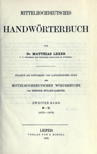 Mittelhochdeutsches Handwörterbuch by Matthias von Lexer