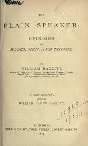 Cover of: plain speaker | William Hazlitt