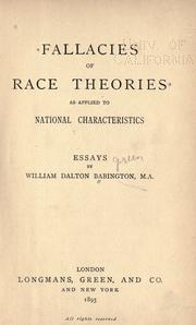 Cover of: Fallacies of race theories as applied to national characteristics: essays