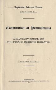 Cover of: Constitution of Pennsylvania analytically indexed and with index of prohibited legislation. by Pennsylvania.