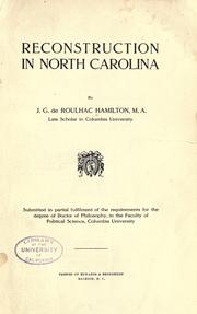 Cover of: Reconstruction in North Carolina ...