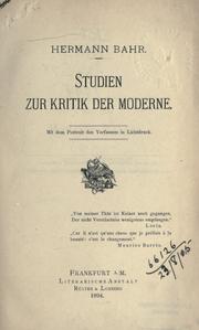 Studien zur Kritik der Moderne by Hermann Bahr