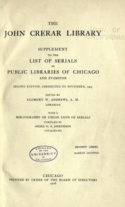 Cover of: Supplement to the List of serials in public libraries of Chicago and Evanston