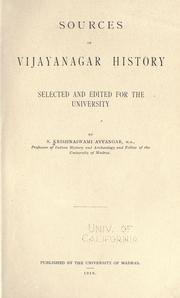 Cover of: Sources of Vijayanagar history by 'Sākkoṭṭai Krishnasvāmi Aiyangār