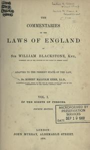 Cover of: The commentaries on the laws of England of Sir William Blackstone