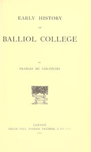 Cover of: Early history of Balliol college by Paravicini, Frances de Mrs.