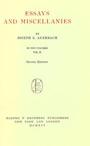 Cover of: Essays and miscellanies by Auerbach, Joseph S.