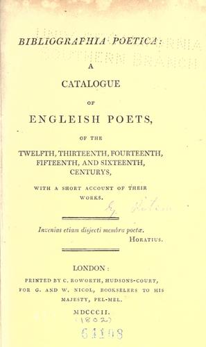 Bibliographia poetica by Ritson, Joseph