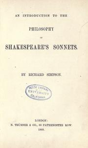Cover of: An introduction to the philosophy of Shakespeare's sonnets. by Simpson, Richard