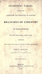 Cover of: Statistical tables: exhibiting the condition and products of certain branches of industry in Massachusetts, for the year ending April 1, 1837.