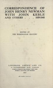 Cover of: Correspondence of John Henry Newman with John Keble and others, 1839-1845 by John Henry Newman