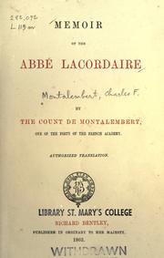 Memoir of the Abbé Lacordaire by Charles de Montalembert