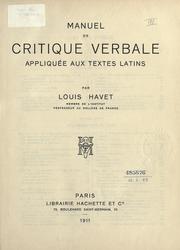 Cover of: Manuel de critique verbale appliquée aux textes latins.