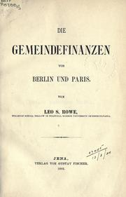 Cover of: Die Gemeindefinanzen von Berlin und Paris.
