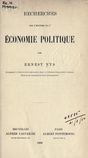 Cover of: Recherches sur l'histoire de l'économie politique.