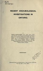 Cover of: Recent archaeological investigations in Ontario.