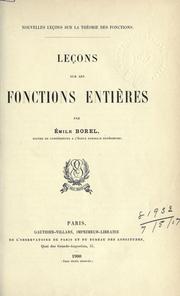Cover of: Leçons sur les fonctions entières by Emile Borel