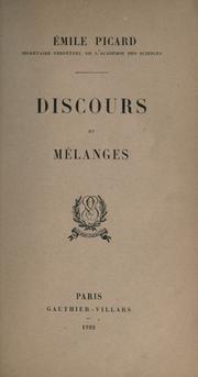 Cover of: Discours et mélanges. by Emile Picard