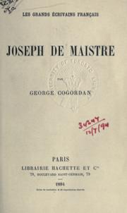 Cover of: Joseph de Maistre.