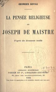Cover of: pensée religieuse de Joseph de Maistre: d'après des documents inédits.