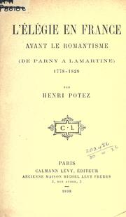 L' élégie en France avant le romantisme by Henri Potez