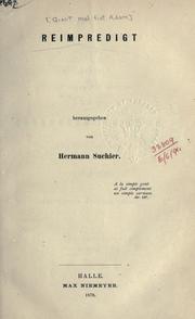 Cover of: Reimpredigt.  Hrsg. von Hermann Suchier.