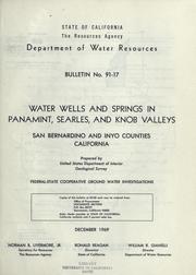 Cover of: Water wells and springs in Panamint, Searles, and Knob Valleys, San Bernadino and Inyo Counties, California