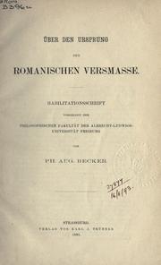 Cover of: Über den Ursprung der romanischen Vermasse.