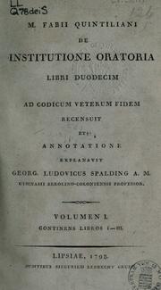 Cover of: De institutione oratoria libri duodecim