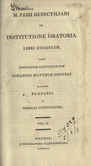 Cover of: De institutione oratoria by Quintilian