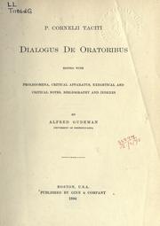 Dialogus de oratoribus by P. Cornelius Tacitus