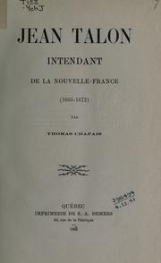 Cover of: Jean Talon, intendant de la Nouvelle-France, 1665-1672