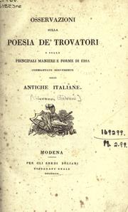 Cover of: Osservazioni sulla poesia de 'trovatori by Giovanni [Galvani