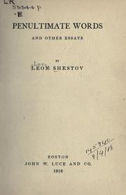 Cover of: Penultimate words and other essays. by Lev Shestov