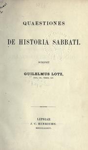 Cover of: Quaestiones de historia Sabbati. by Lotz, Wilhelm.