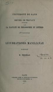 Lucubrationes Manilianae by Paul Thomas