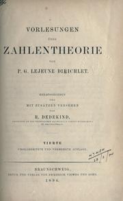 Cover of: Vorlesungen über Zahlentheorie.: Hrsg. und mit Zusätzen versehen