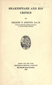 Cover of: Shakespeare and his criticis