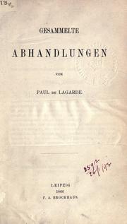 Cover of: Gesammelte Abhandlungen. by Paul de Lagarde