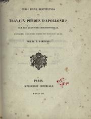 Cover of: Essai d'une restitution de travaux perdus d'Apollonius sur les quantités irrationnelles, d'aprés des indications tirées d'un manuscrit arabe. by Franz Woepcke