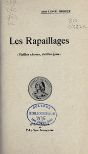 Cover of: rapaillages: (vieilles choses, vieilles gens)
