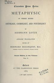 Cover of: Metaphysic in three books: ontology, cosmology and psychology