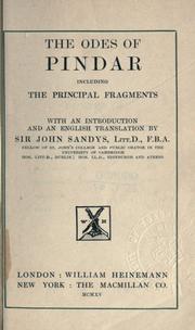 Cover of: odes of Pindar, including the principal fragments