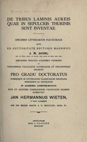 De tribus laminis aureis quae in sepulcris Thurinis sunt inventae by Jan Hermannus Wieten