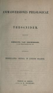 Cover of: Animadversiones philologicae ad theognidem