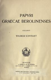 Cover of: Papyri graecae berolinenses: collegit Wilhelm Schubart.