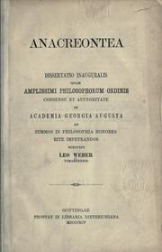 Cover of: Anacreontea ... scripsit Leo Weber Vimariensis. by Leo Weber