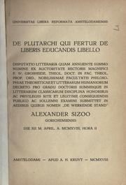Cover of: De Plutarchi qui fertur De liberis educandis libello.