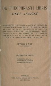 Cover of: De theophrasti libris peri lexeos.